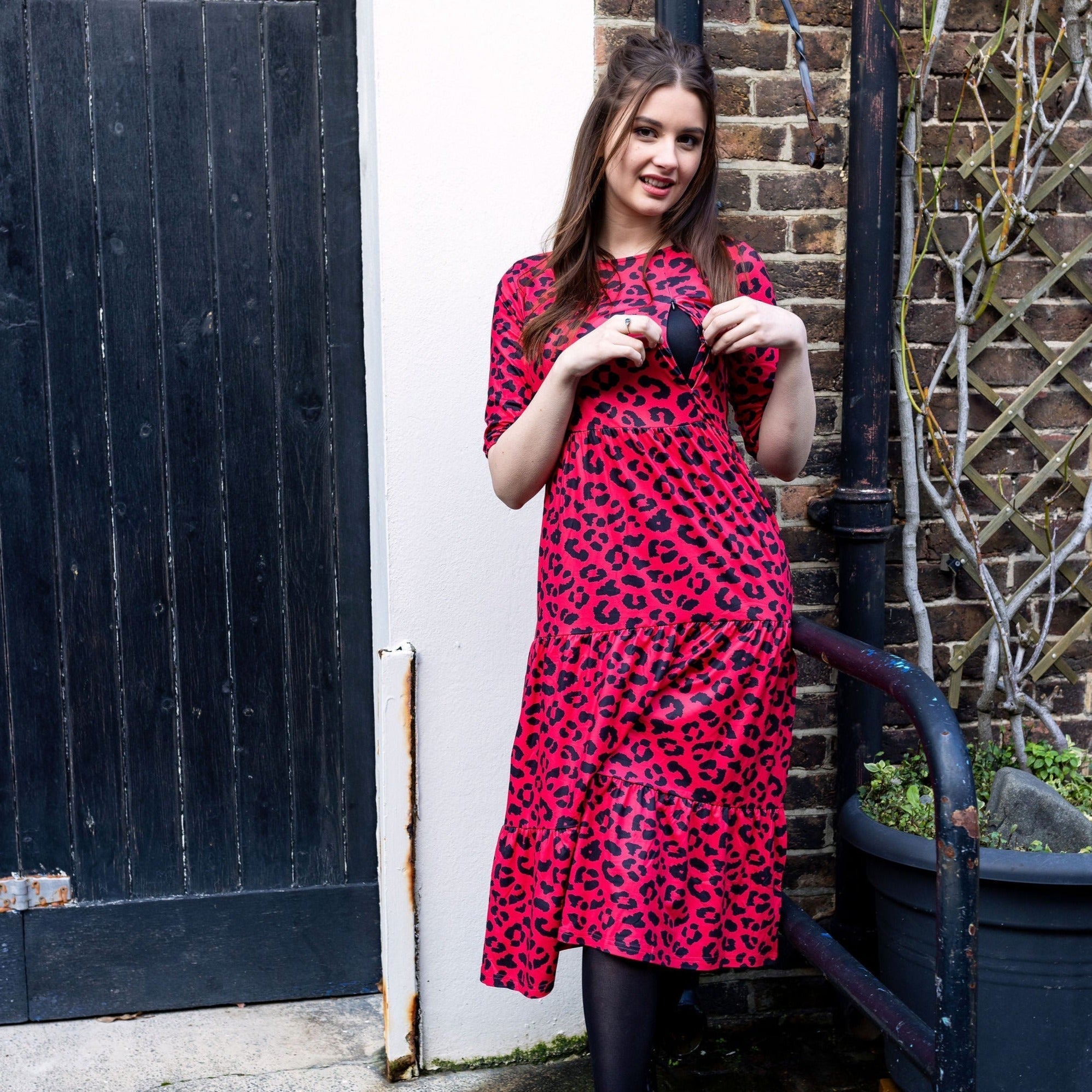 The Midi Breastfeeding Dress - Red Leopard - Baby&More