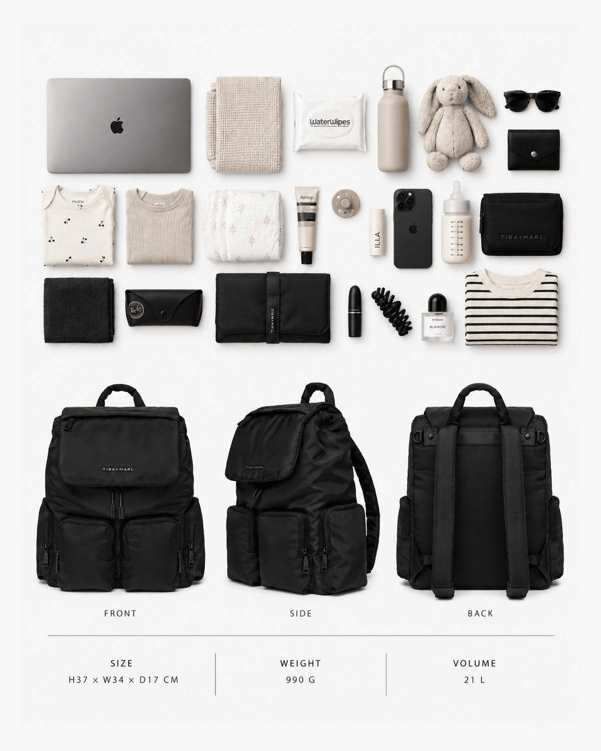 Tiba+Marl Alto Changing Backpack Black - Baby&More
