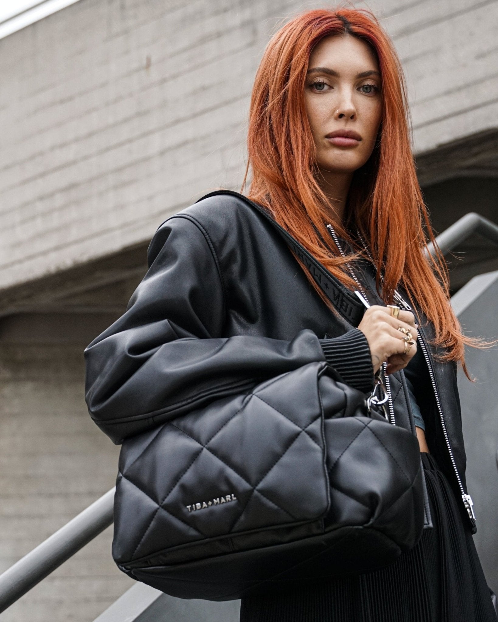 Tiba+Marl Nova Eco Compact Changing Bag - Black Quilted Faux Leather - Baby&More