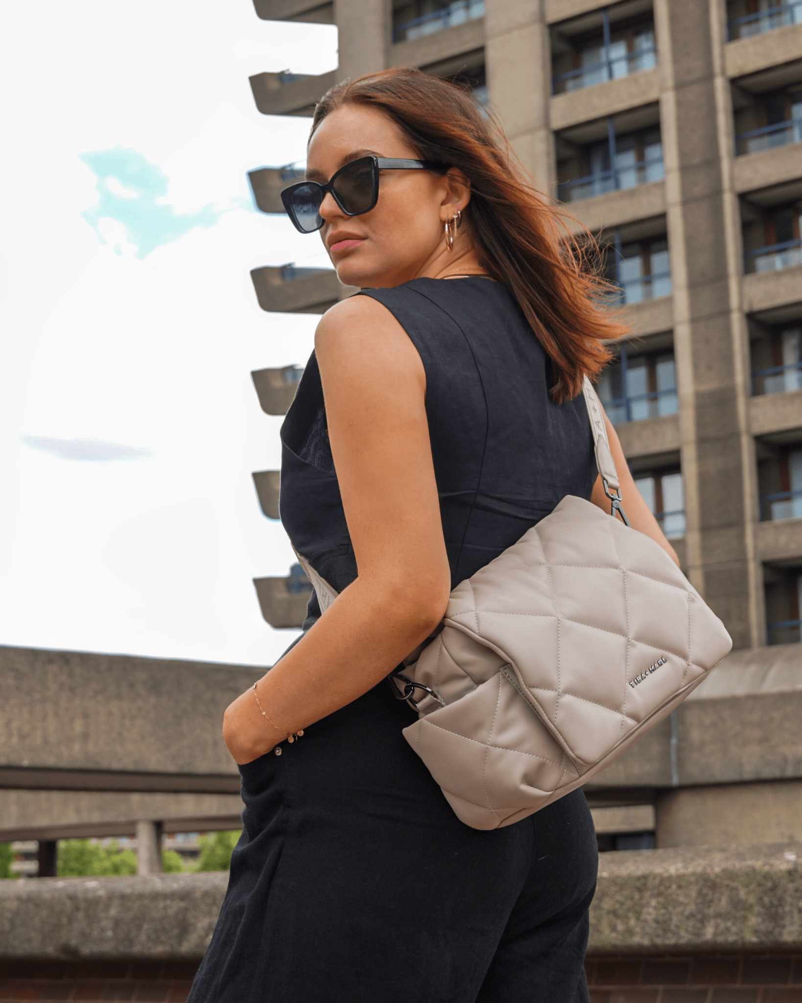 Tiba+Marl Nova Eco Compact Changing Bag - Oyster Quilted Faux Leather - Baby&More