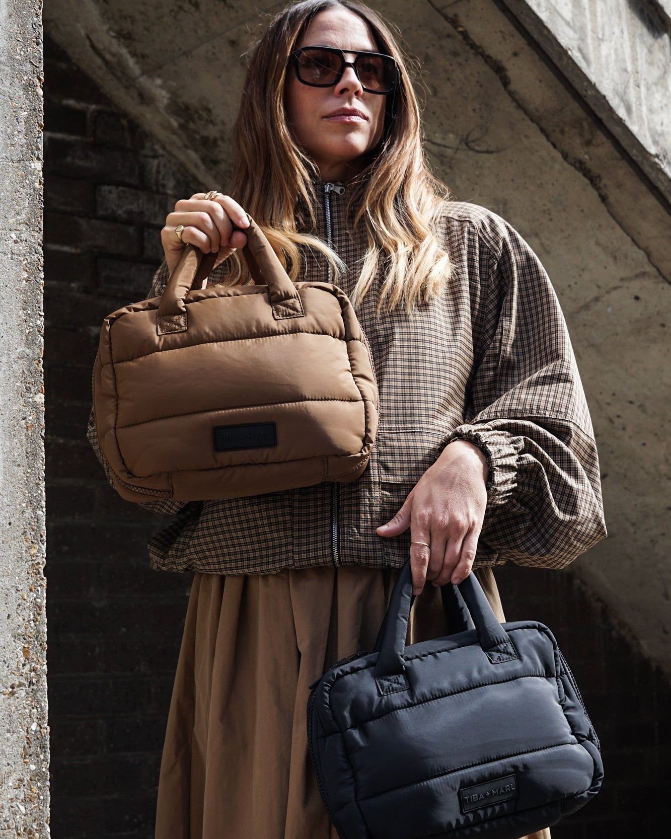 Tiba+Marl Puffy Changing Grab Bag - Coffee - Baby&More