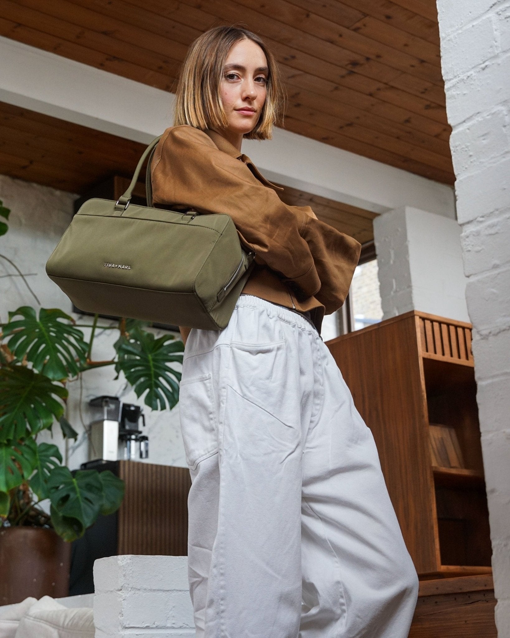 Tiba+Marl Riley Compact East - West Changing Bag - Olive Woven - Baby&More