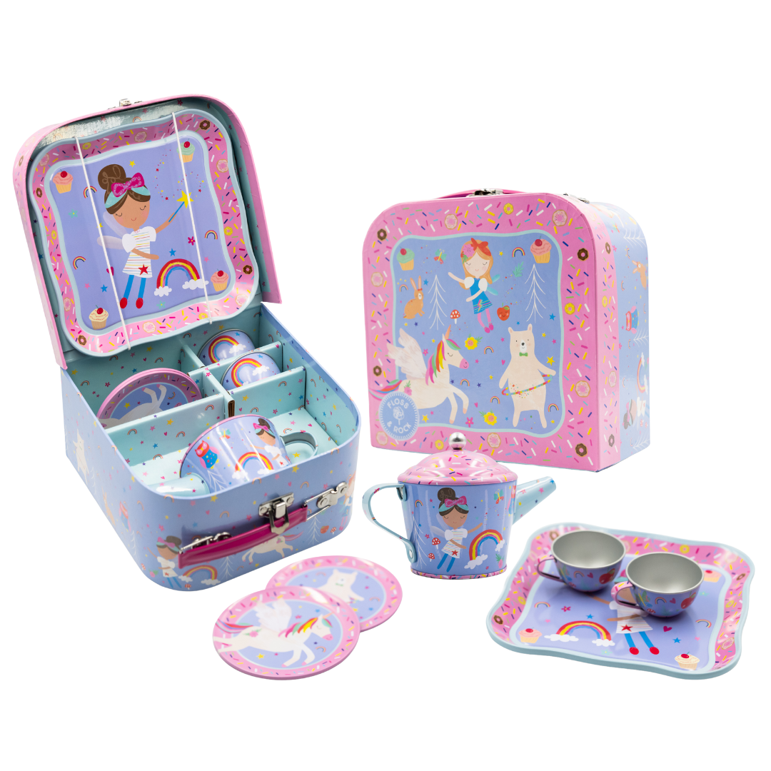 Tin Tea Set 7 Piece - Rainbow Fairy - Baby&More