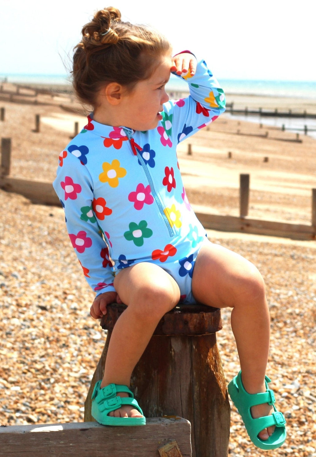 Toby Tiger Long - Sleeved Kids' Swimsuit - Rainbow Bloom Print - Baby&More