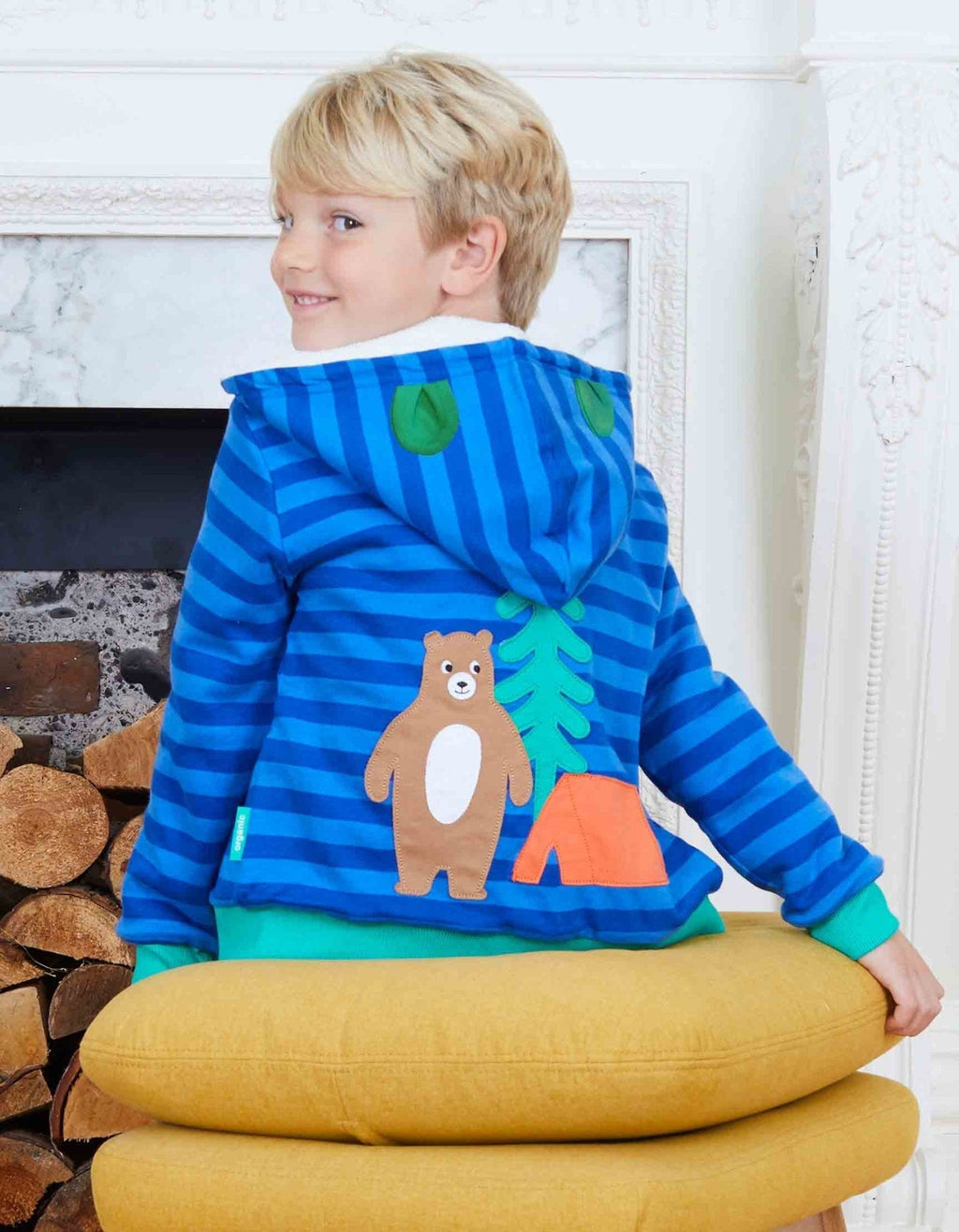 Toby Tiger Organic Applique Hoodie - Camping Bear - Baby&More