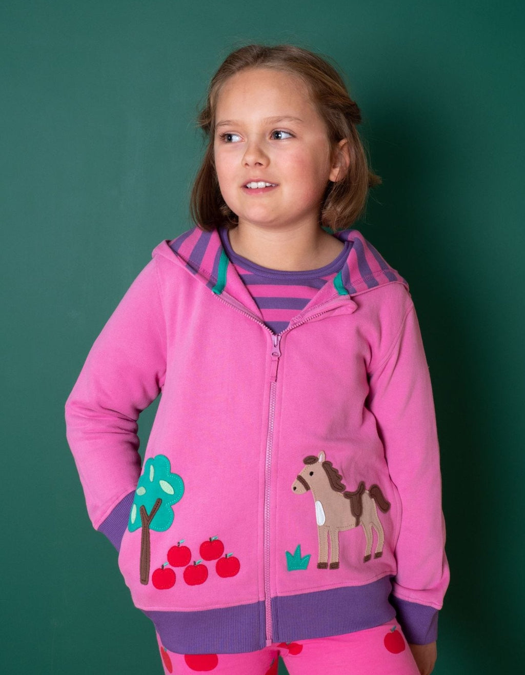 Toby Tiger Organic Applique Hoodie - Horse & Apple - Baby&More