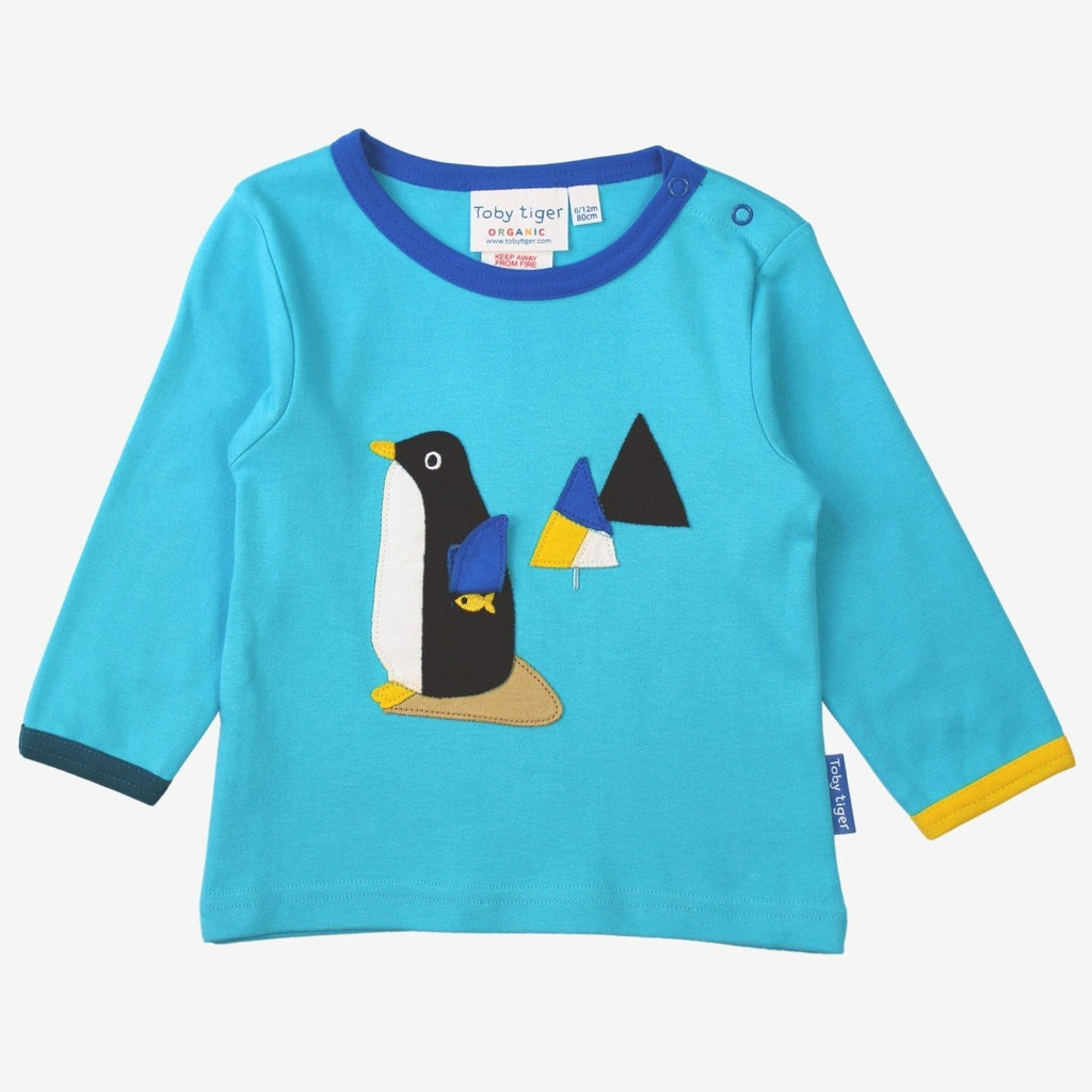 Toby Tiger Organic Applique Long - Sleeved T-Shirt - Arctic Penguin with Flap - Baby&More