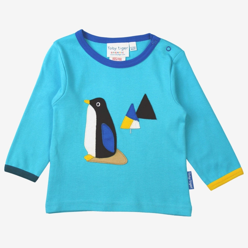 Toby Tiger Organic Applique Long - Sleeved T-Shirt - Arctic Penguin with Flap - Baby&More