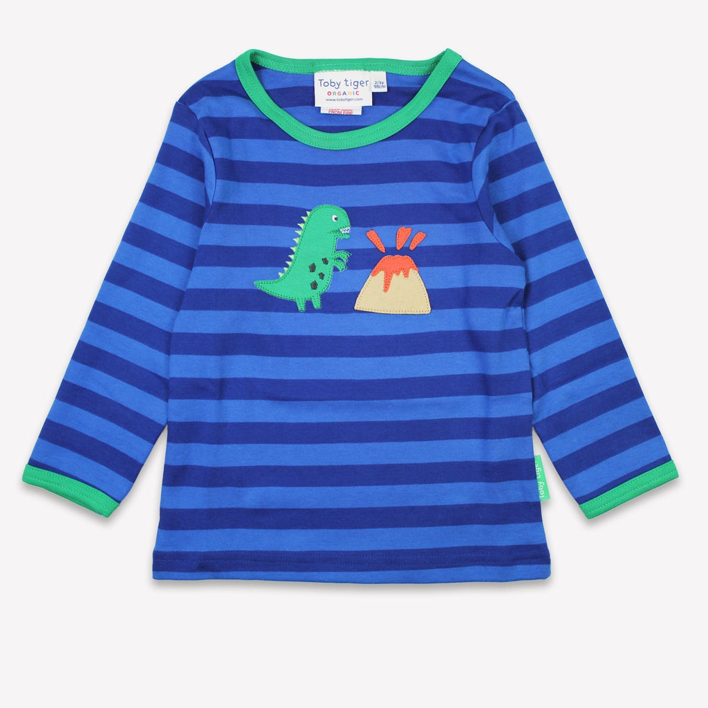 Toby Tiger Organic Applique Long - Sleeved T-Shirt - Blue Dinosaur - Baby&More