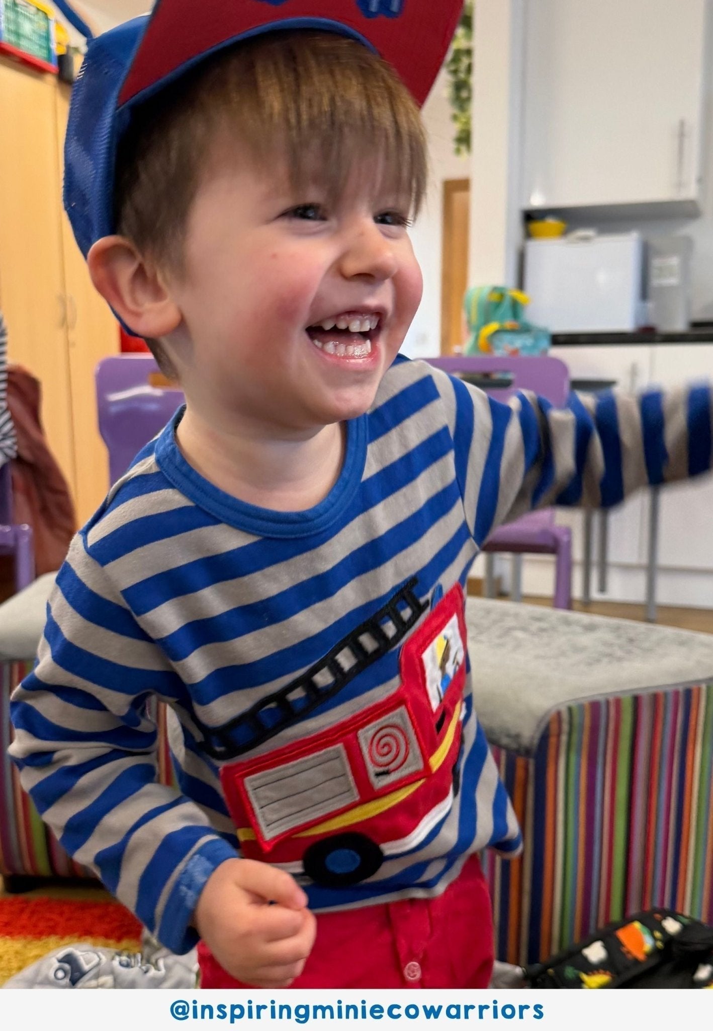 Toby Tiger Organic Applique Long - Sleeved T-Shirt - Blue/Grey Fire Engine with Flap - Baby&More