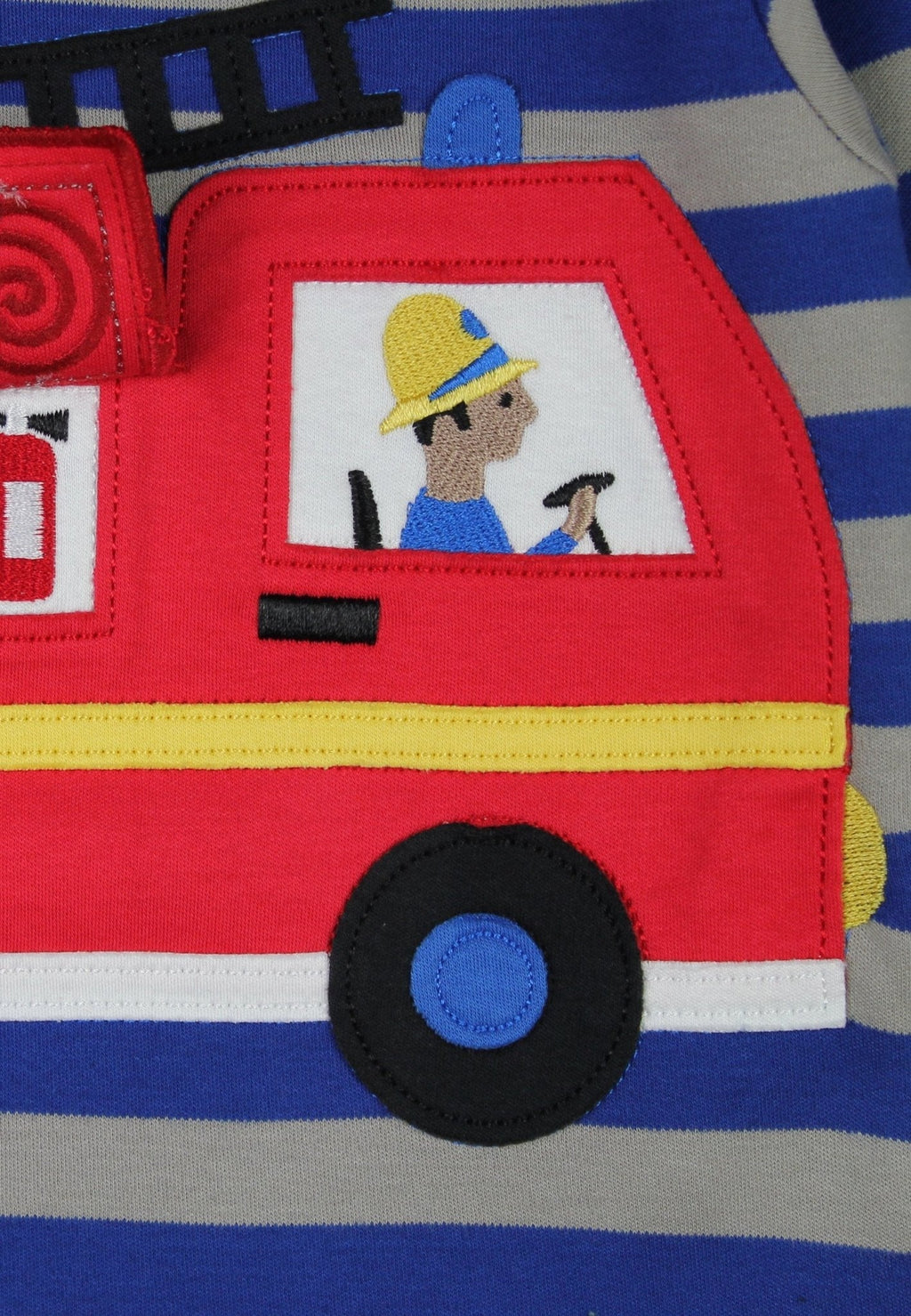 Toby Tiger Organic Applique Long - Sleeved T-Shirt - Blue/Grey Fire Engine with Flap - Baby&More