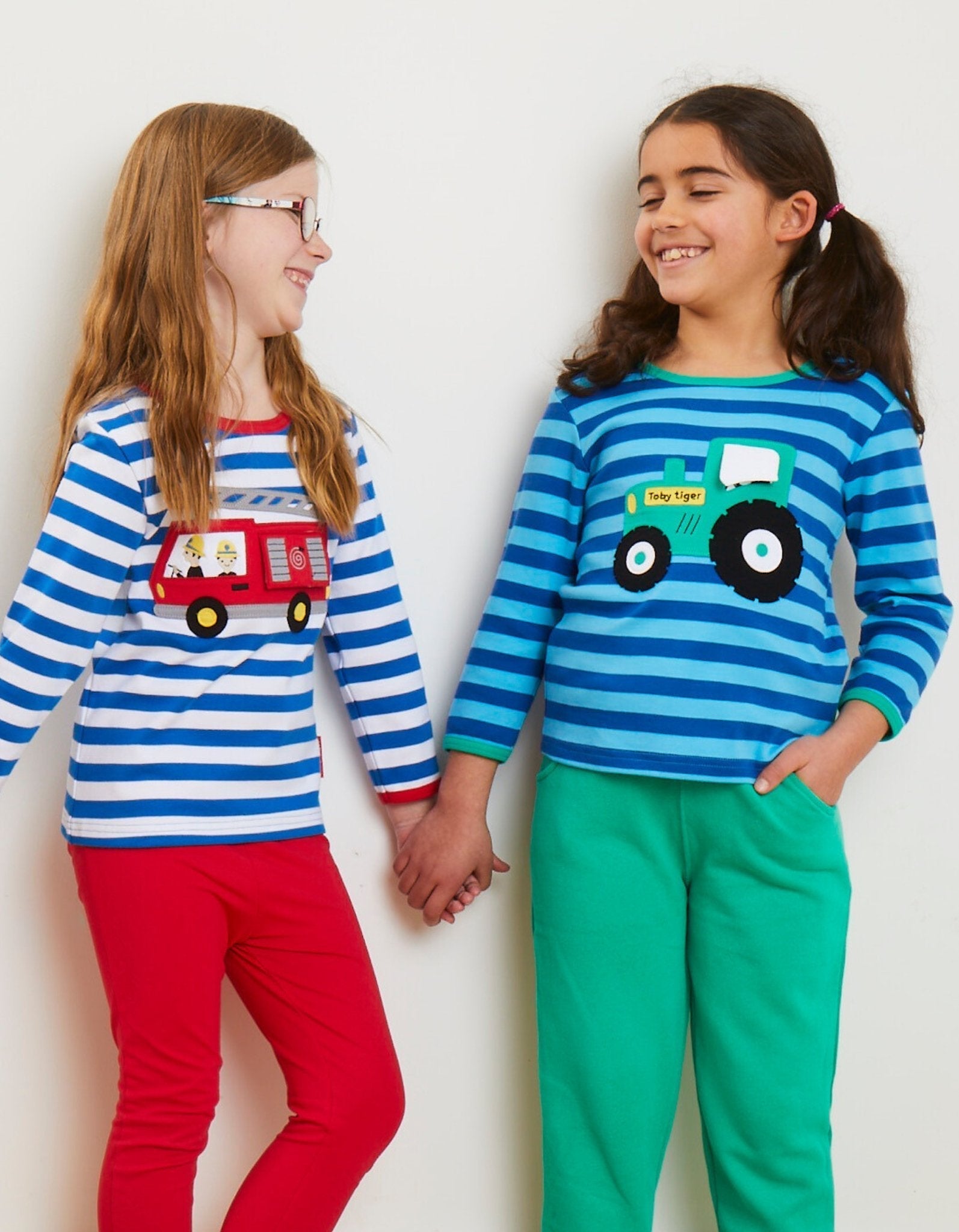 Toby Tiger Organic Applique Long - Sleeved T-Shirt - Blue/White Fire Engine with Flap - Baby&More