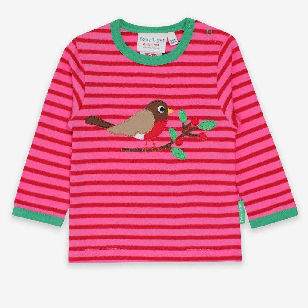 Toby Tiger Organic Applique Long - Sleeved T-Shirt - Pink Robin - Baby&More