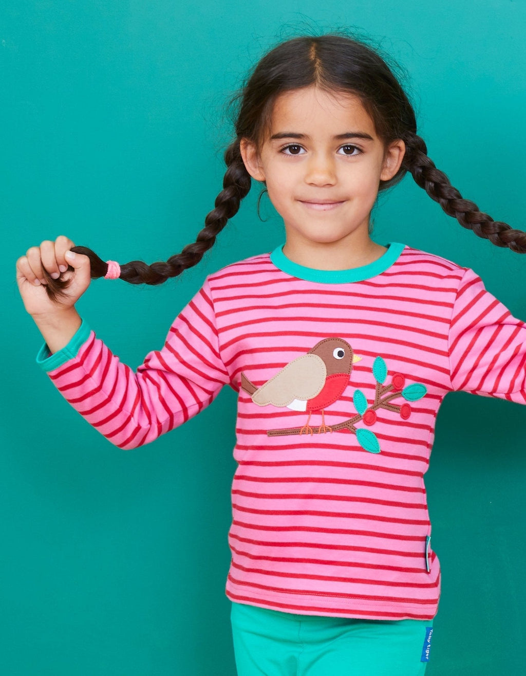 Toby Tiger Organic Applique Long - Sleeved T-Shirt - Pink Robin - Baby&More