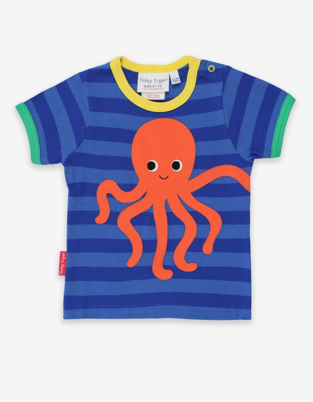 Toby Tiger Organic Applique Short-Sleeved T-Shirt - Octopus Blue Striped - Baby&More