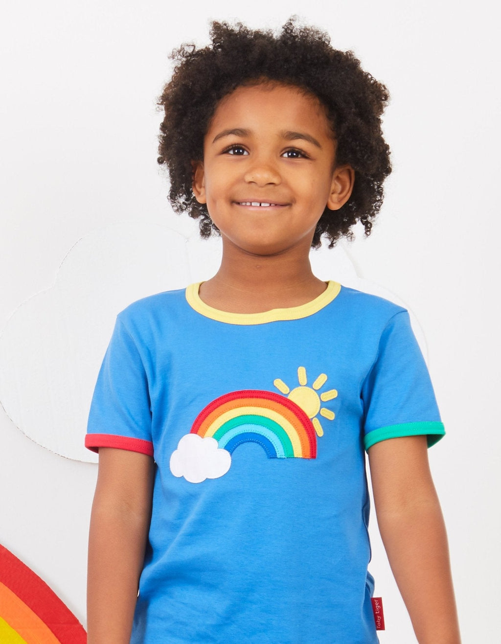 Toby Tiger Organic Applique Short-Sleeved T-Shirt - Rainbow Sun and Cloud - Baby&More