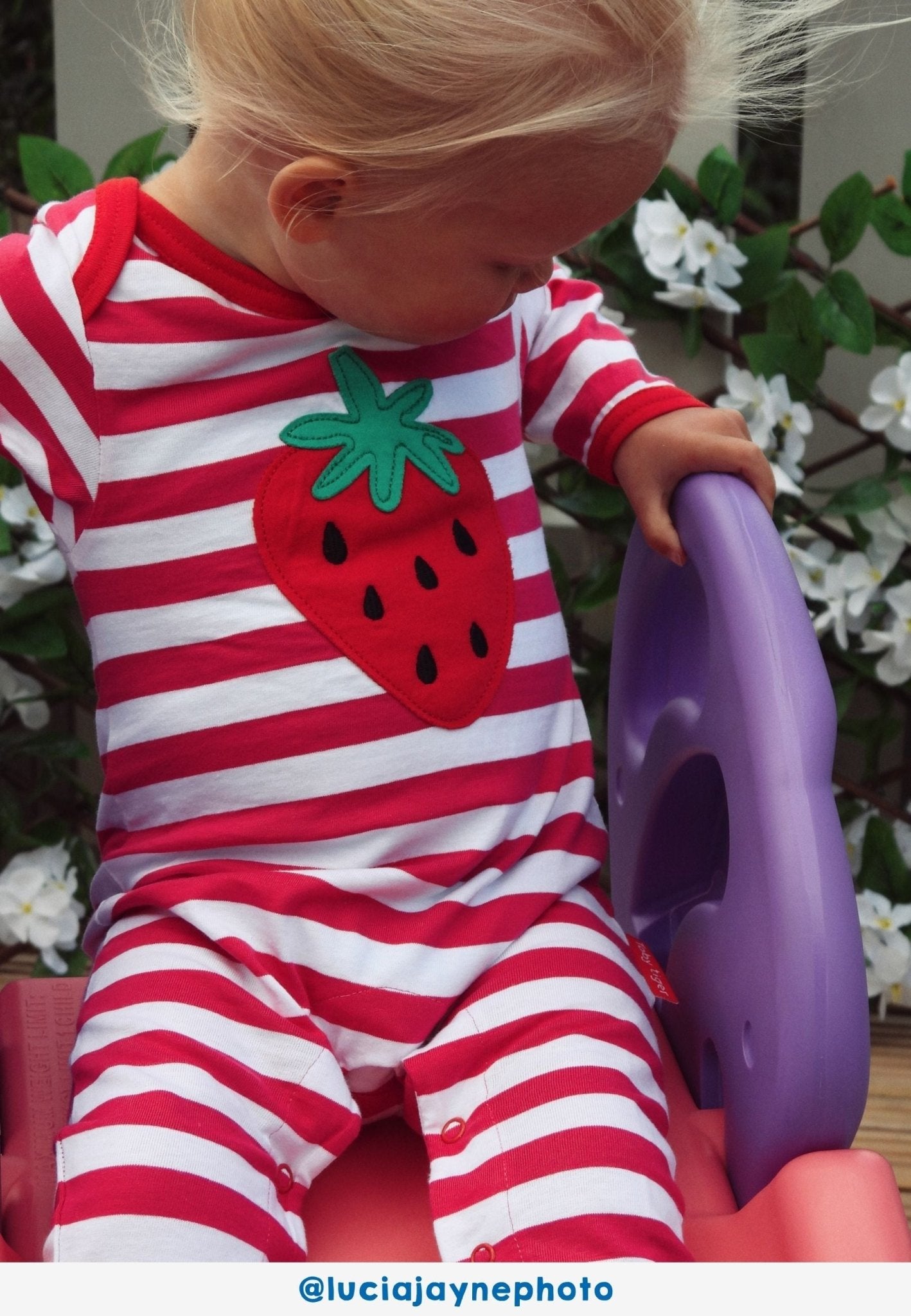 Toby Tiger Organic Applique Sleepsuit - Picnic Strawberry - Baby&More