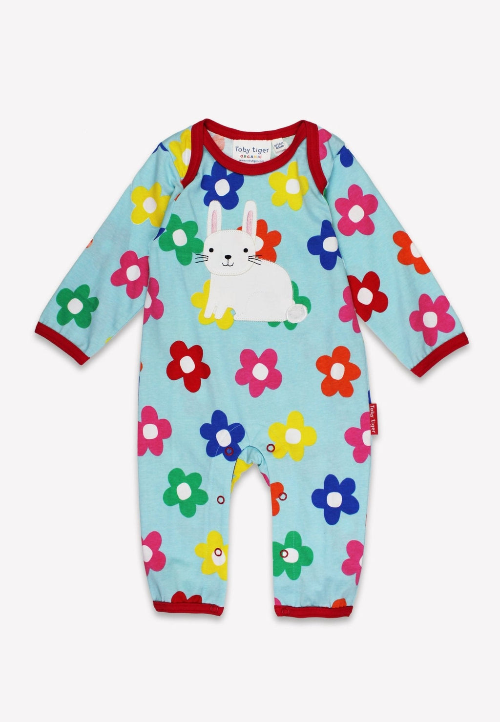 Toby Tiger Organic Applique Sleepsuit - Rainbow Bloom Bunny - Baby&More