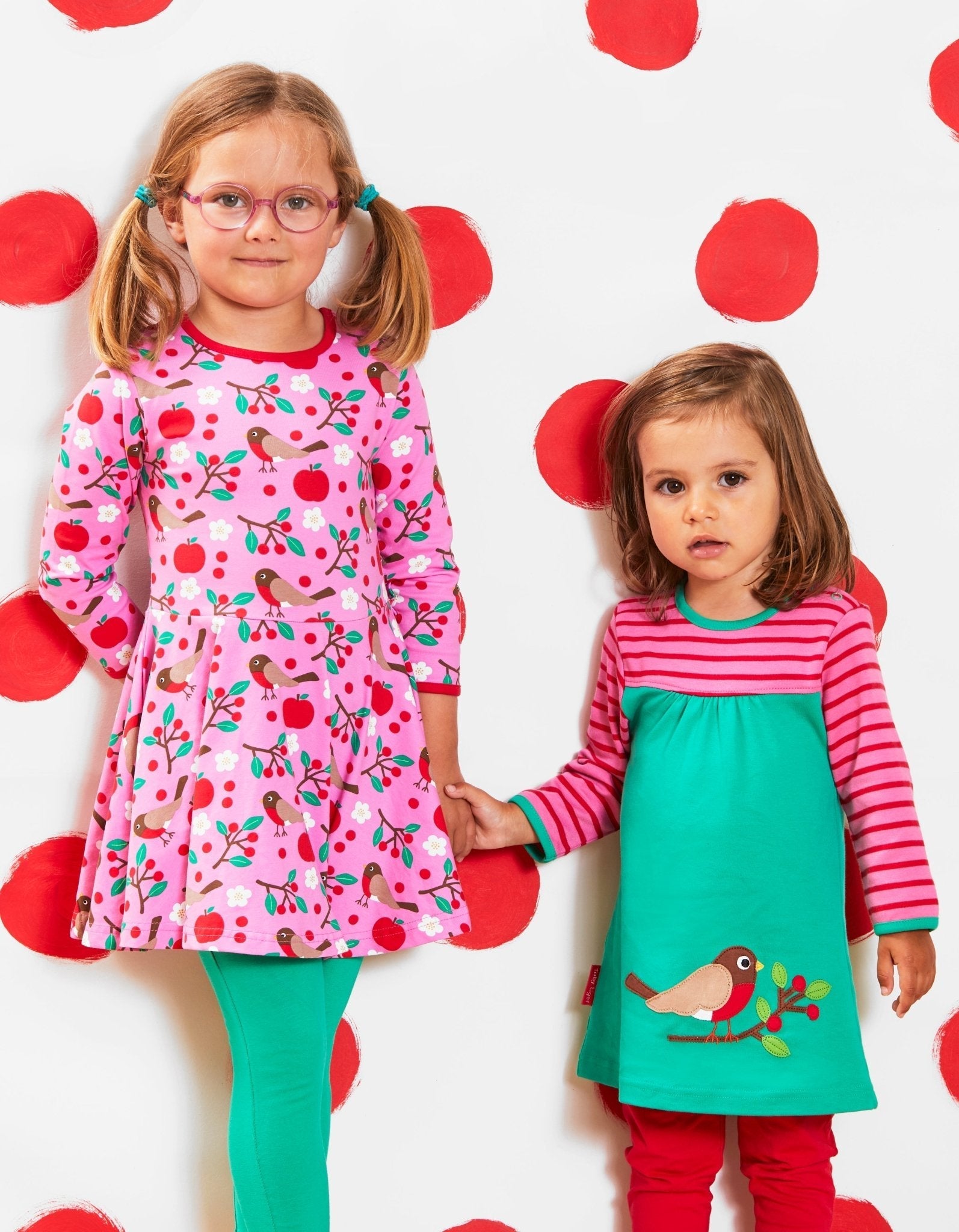Toby Tiger Organic Applique T-Shirt Dress - Green & Pink Robin - Baby&More
