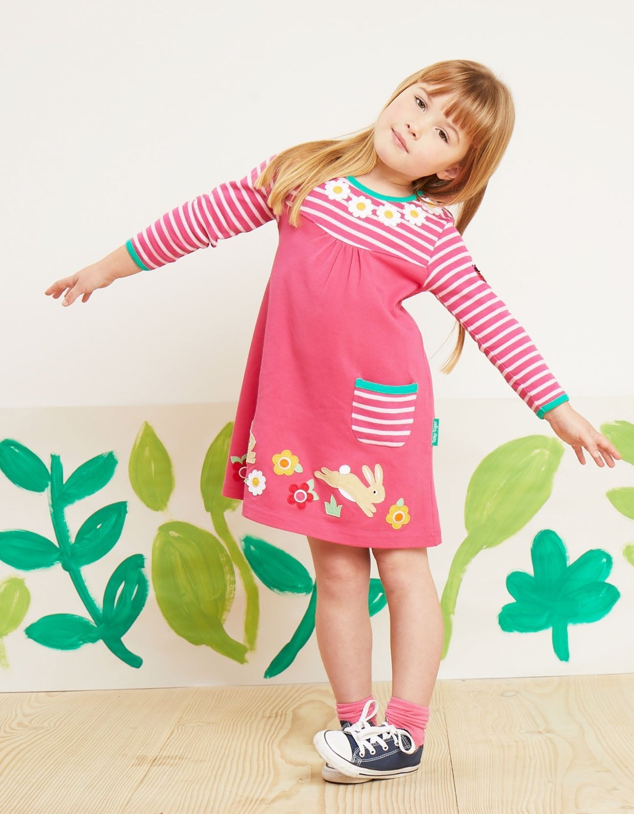 Toby Tiger Organic Applique T-Shirt Dress - Leaping Bunny - Baby&More