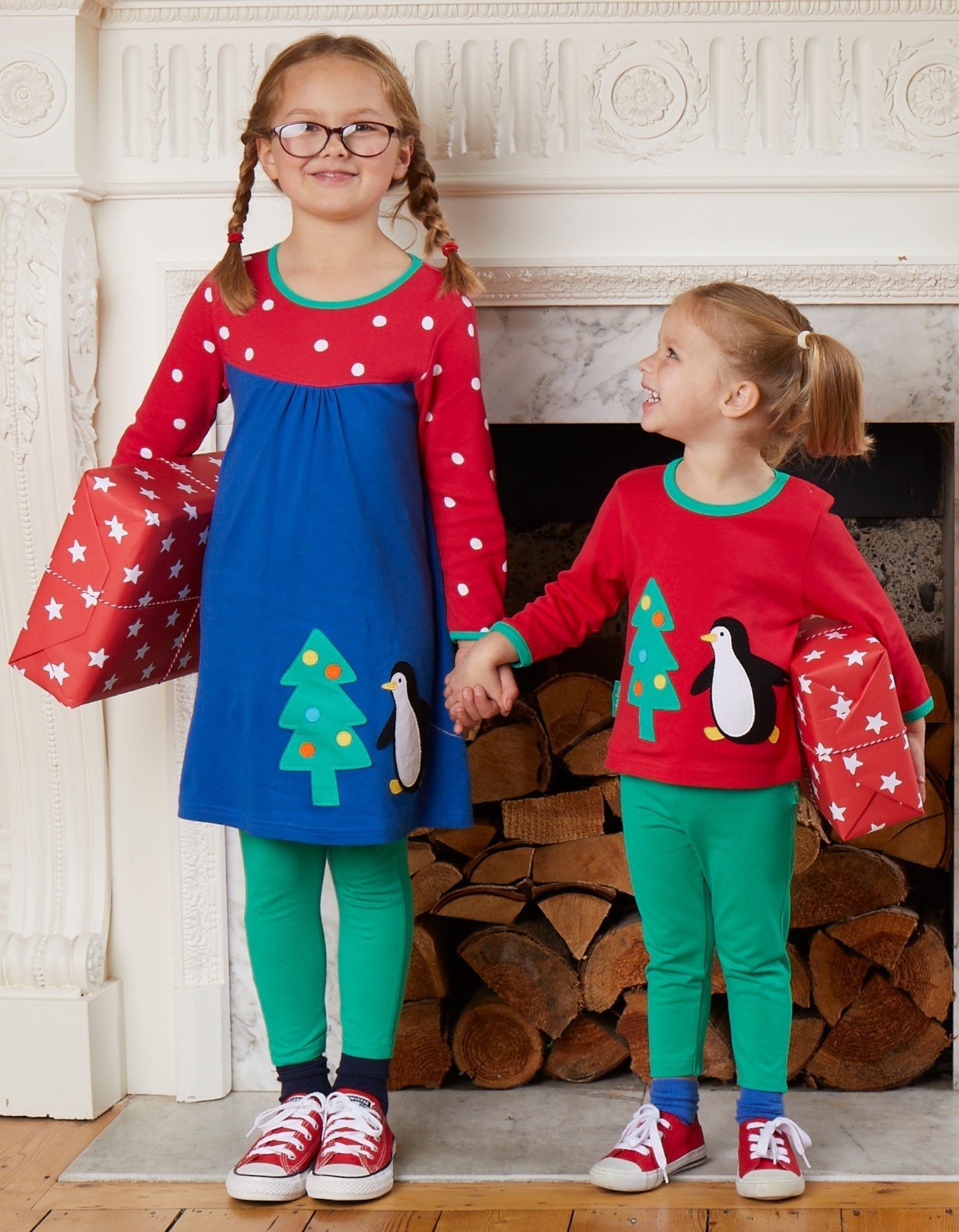 Toby Tiger Organic Applique T-Shirt Dress - Penguins' Christmas - Baby&More