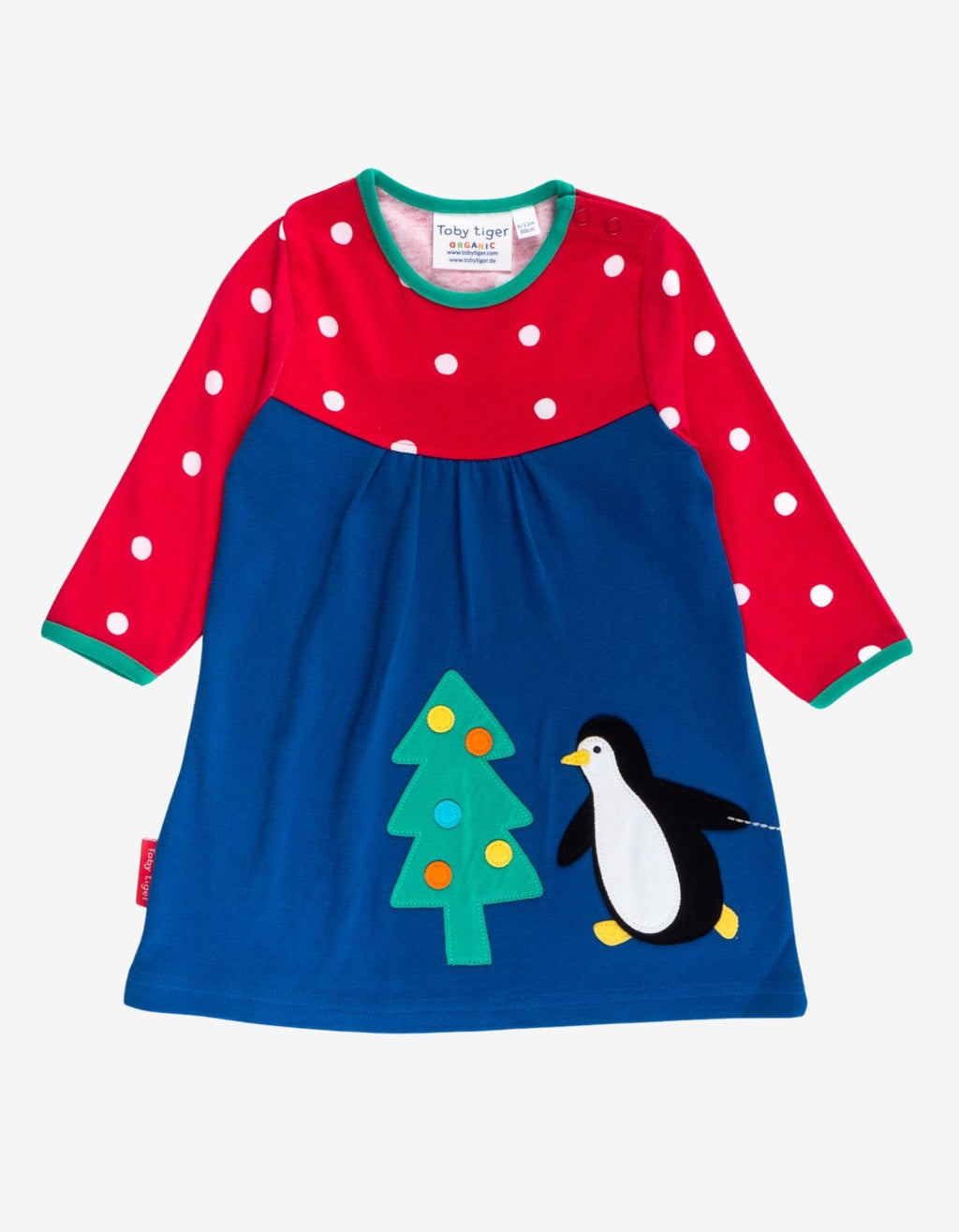 Toby Tiger Organic Applique T-Shirt Dress - Penguins' Christmas - Baby&More