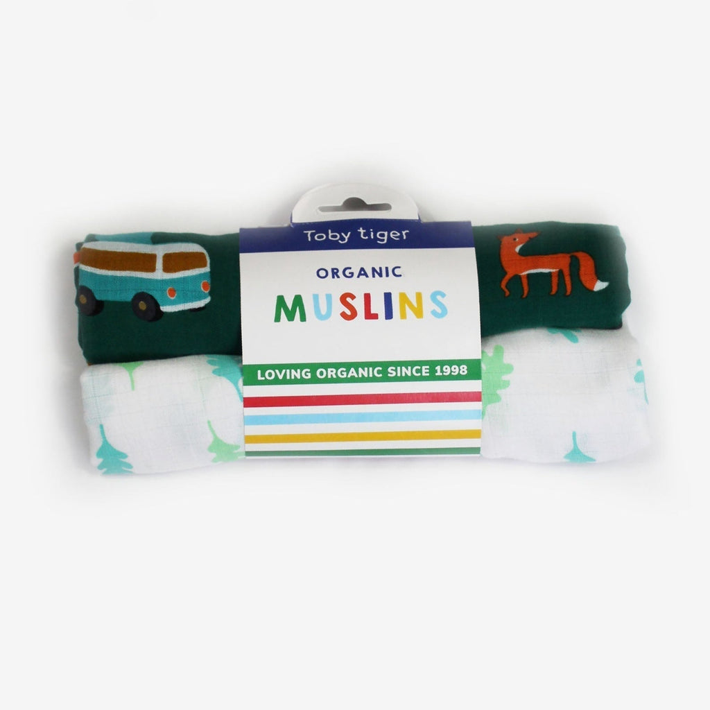 Toby Tiger Organic Campervan Print Muslin - 2 Pack - Baby&More