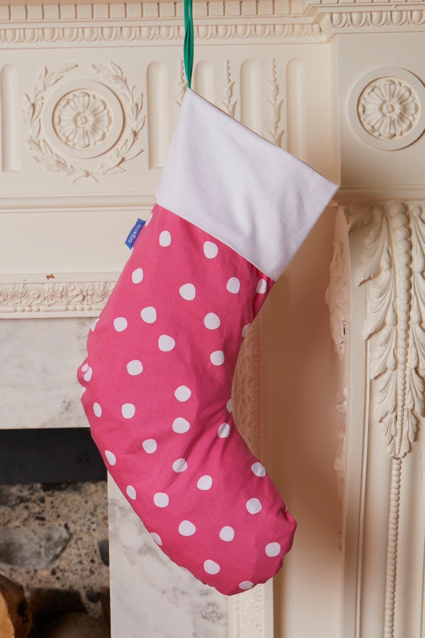 Toby Tiger Organic Christmas Stocking - Pink Snow Dot - Baby&More