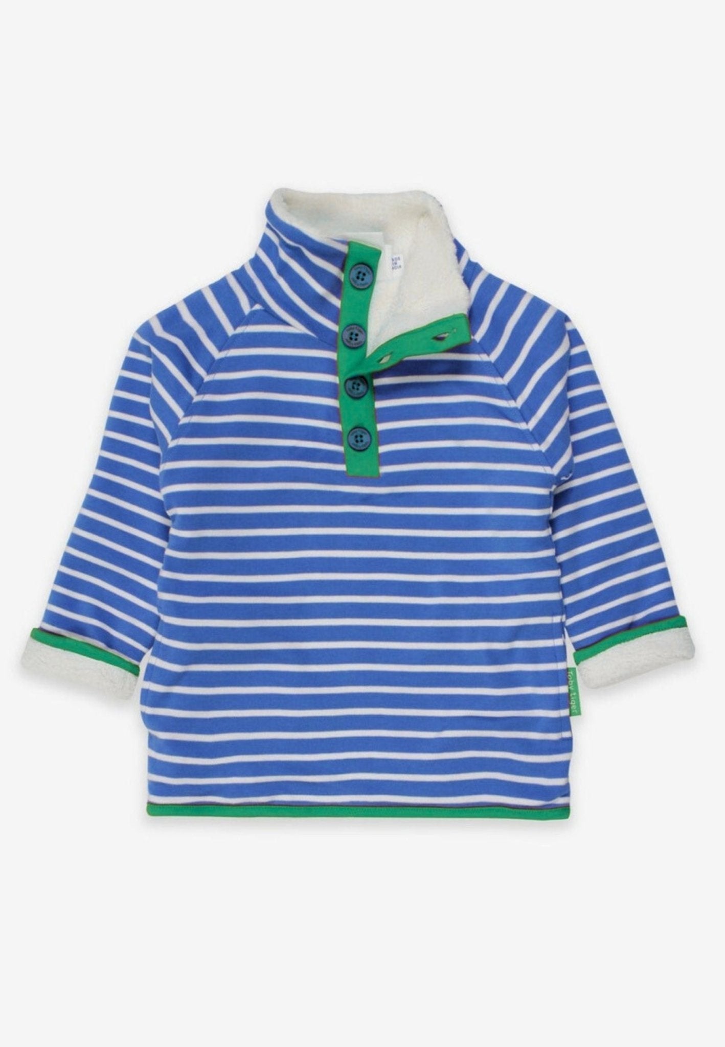 Toby Tiger Organic Cosy Fleece Sweatshirt - Blue Breton Stripe - Baby&More
