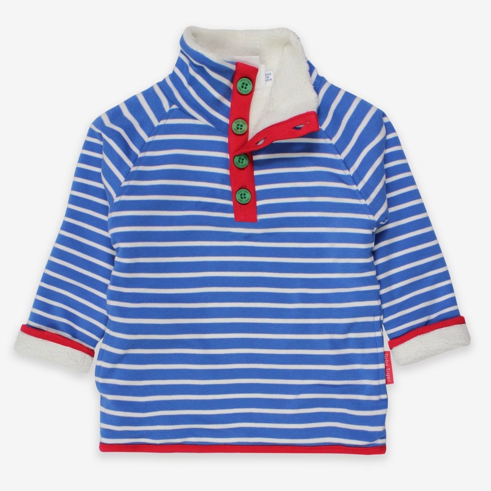 Toby Tiger Organic Cosy Fleece Sweatshirt - Blue Breton Stripe - Baby&More