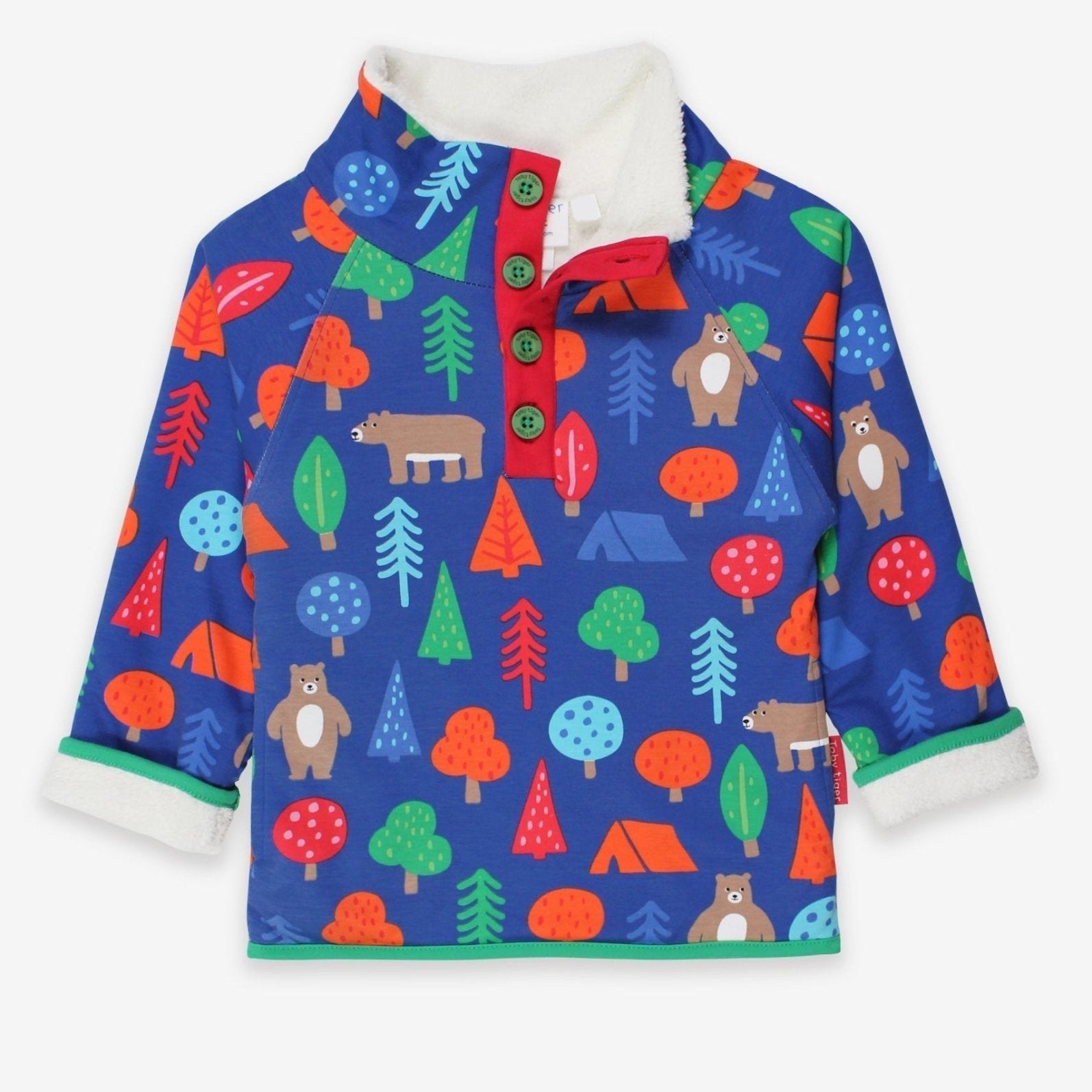Toby Tiger Organic Cosy Fleece Sweatshirt - Camping Bear Print - Baby&More