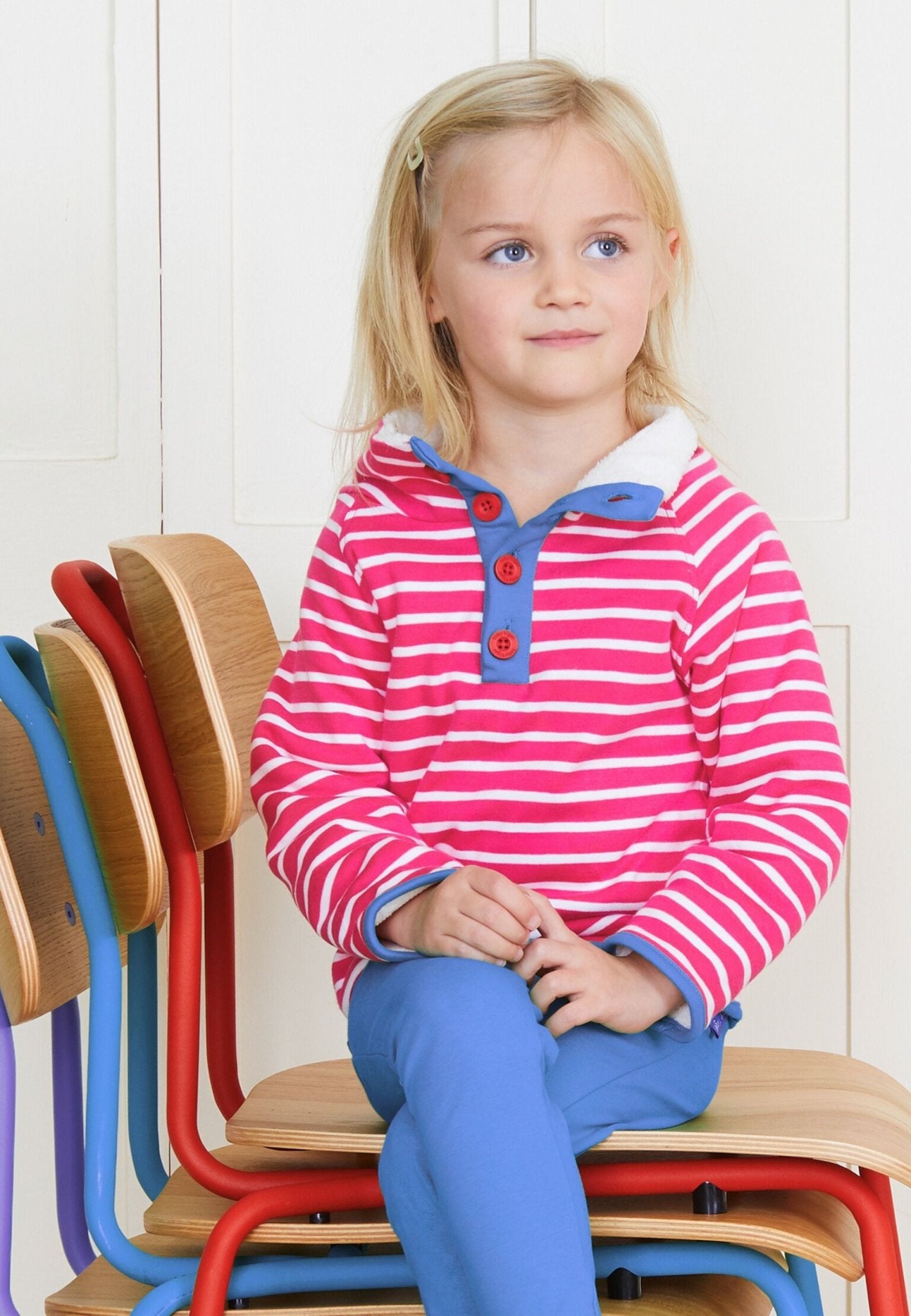 Toby Tiger Organic Cosy Fleece Sweatshirt - Pink Breton Stripe - Baby&More