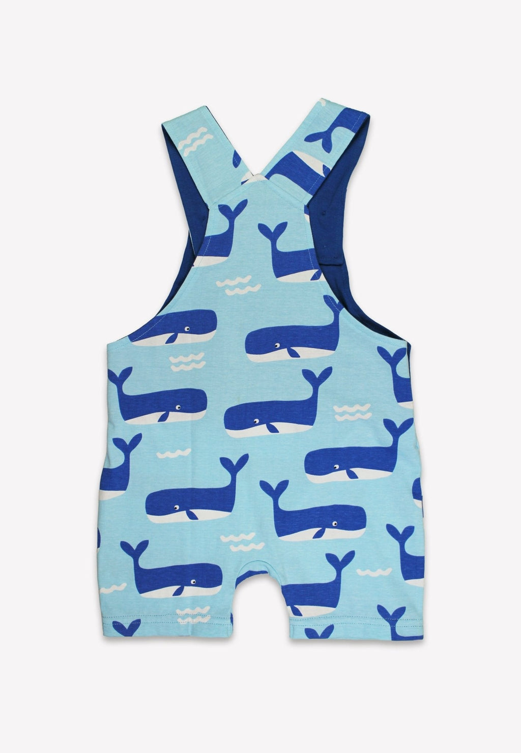 Toby Tiger Organic Dungaree Shorts - Whale Waves Print - Baby&More