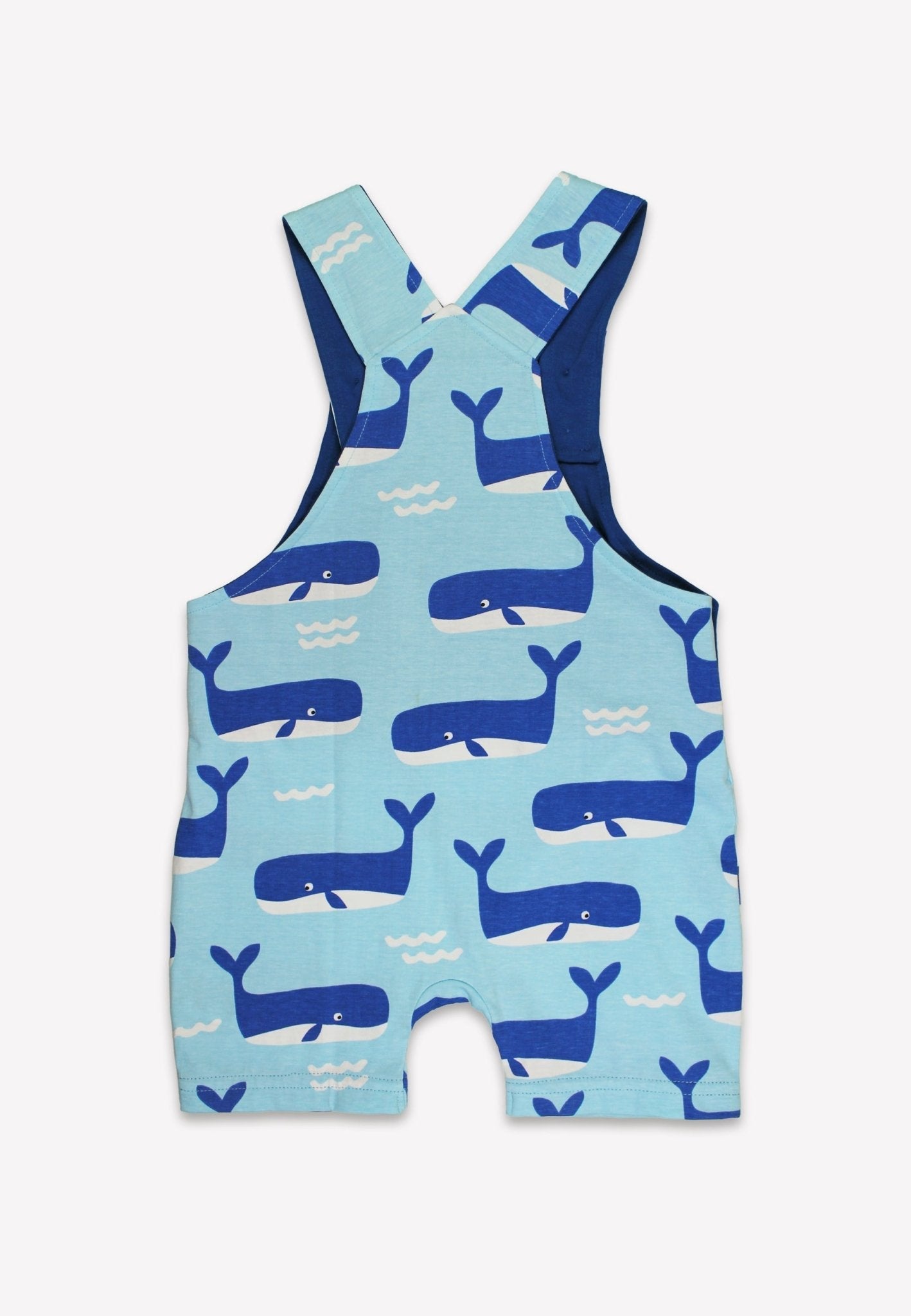 Toby Tiger Organic Dungaree Shorts - Whale Waves Print - Baby&More