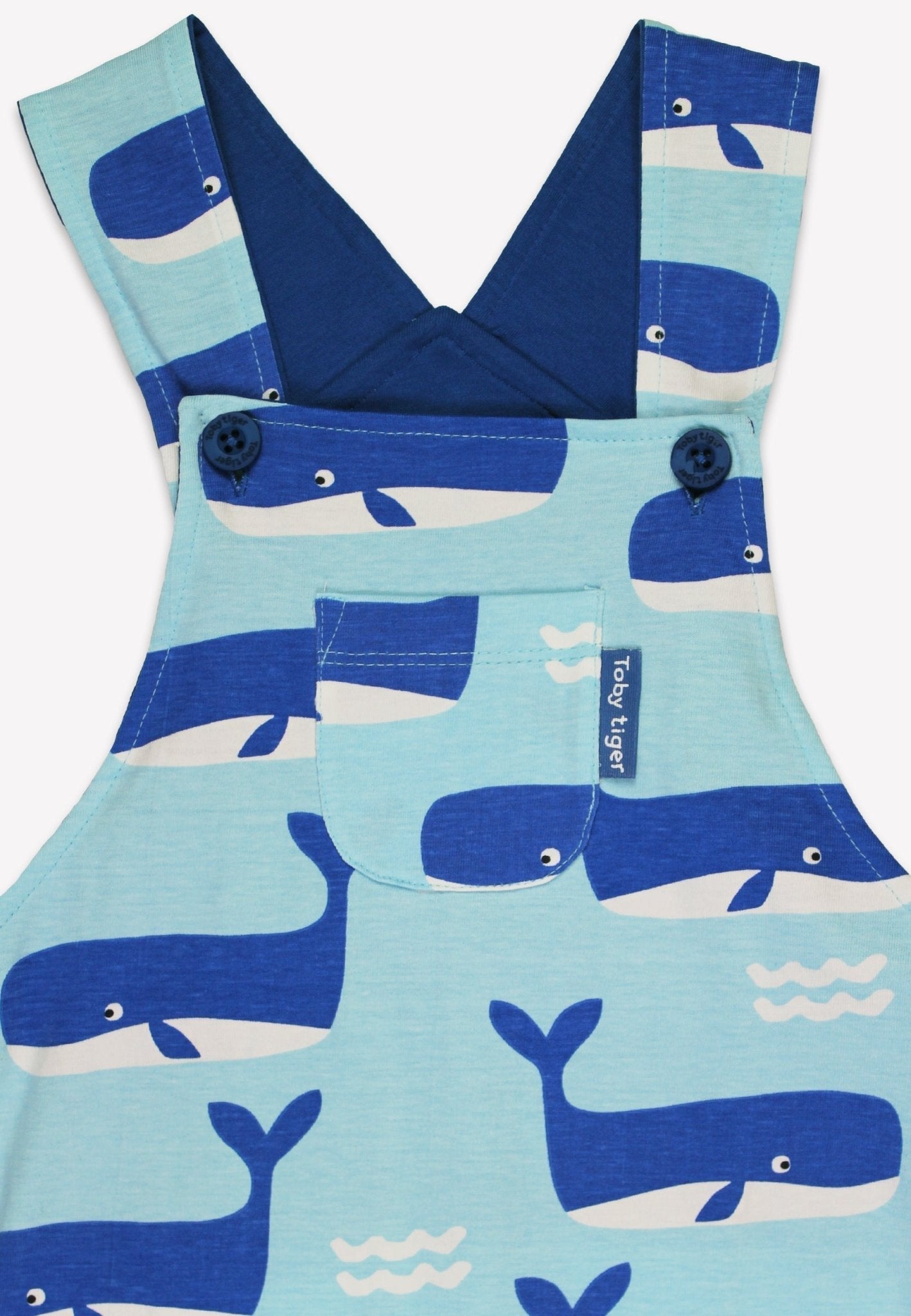 Toby Tiger Organic Dungaree Shorts - Whale Waves Print - Baby&More