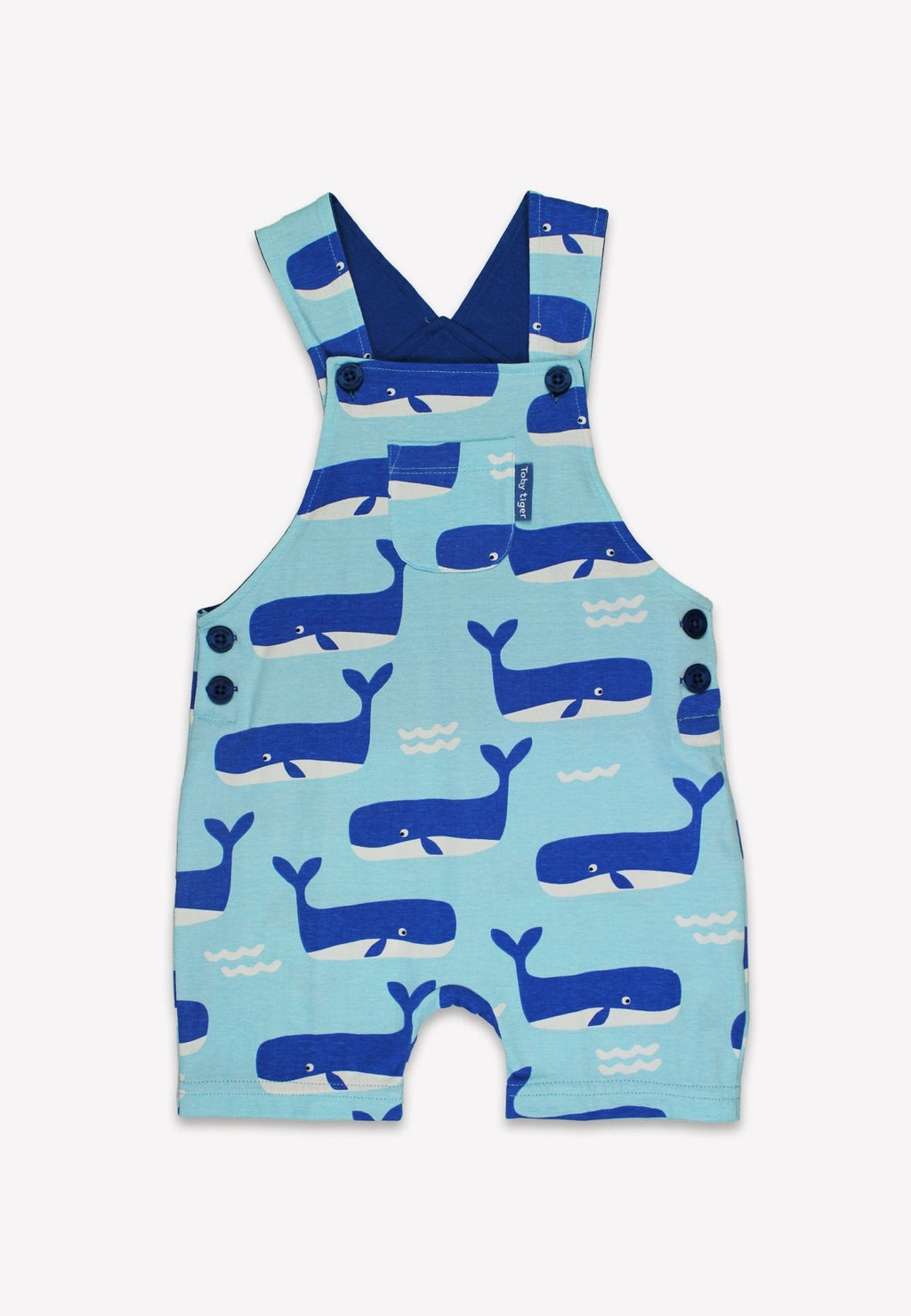 Toby Tiger Organic Dungaree Shorts - Whale Waves Print - Baby&More