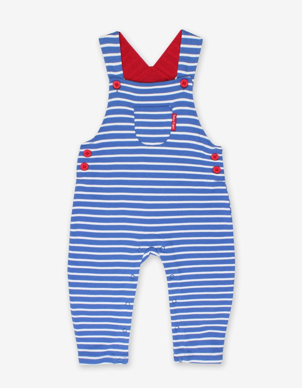 Toby Tiger Organic Dungarees - Blue Breton Stripe - Baby&More