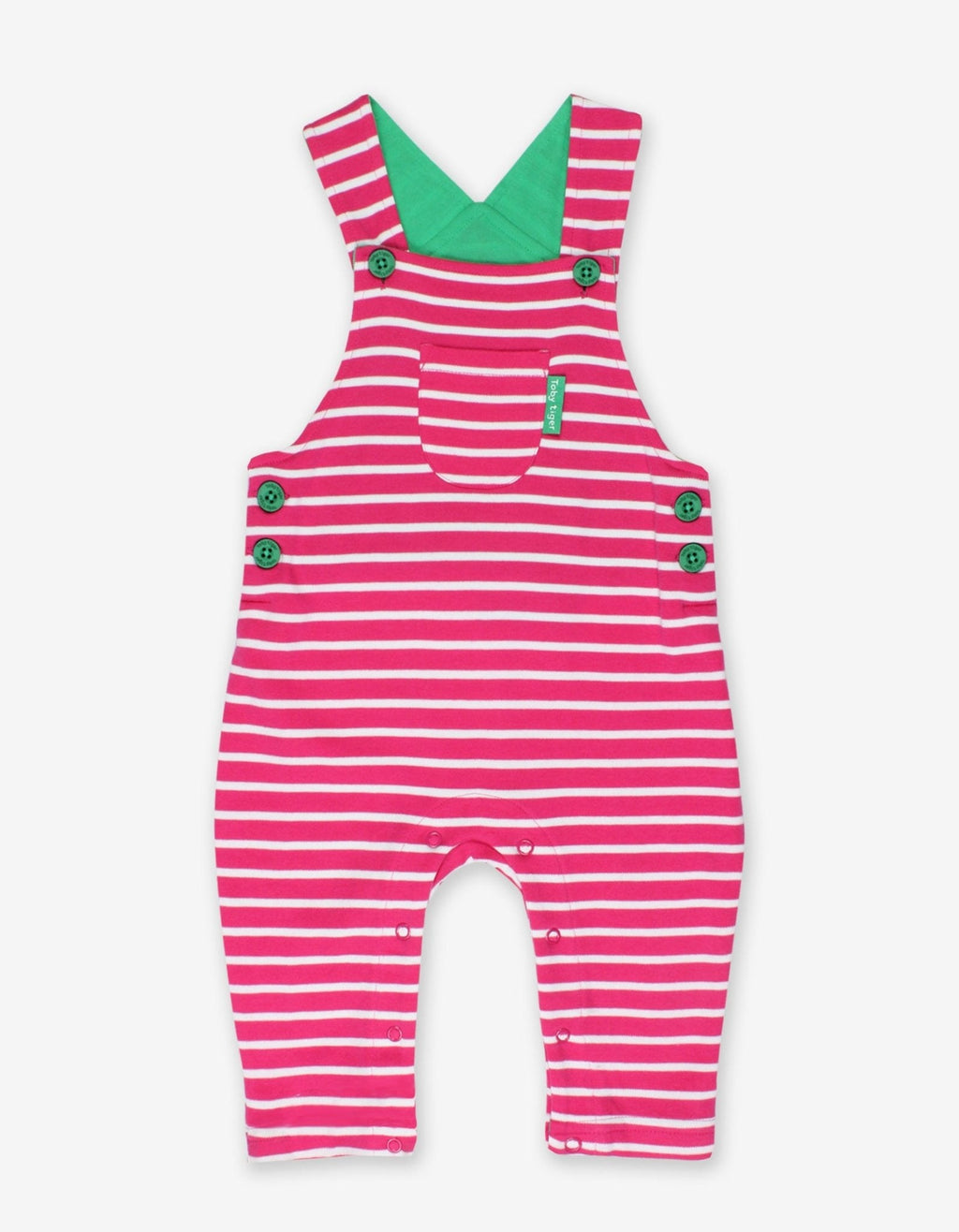 Toby Tiger Organic Dungarees - Pink Breton Stripe - Baby&More