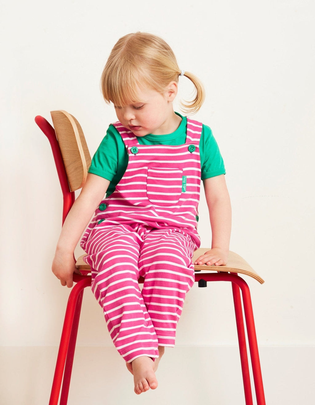 Toby Tiger Organic Dungarees - Pink Breton Stripe - Baby&More