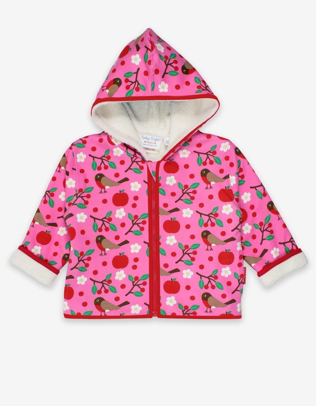 Toby Tiger Organic Fleece Hoodie - Pink Robin Print - Baby&More