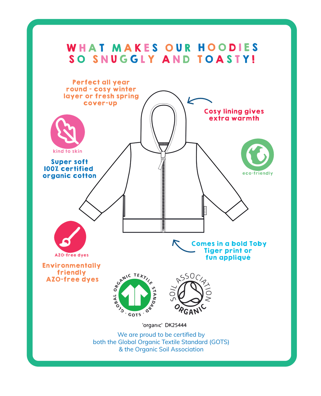 Toby Tiger Organic Fleece Hoodie - Pink Robin Print - Baby&More
