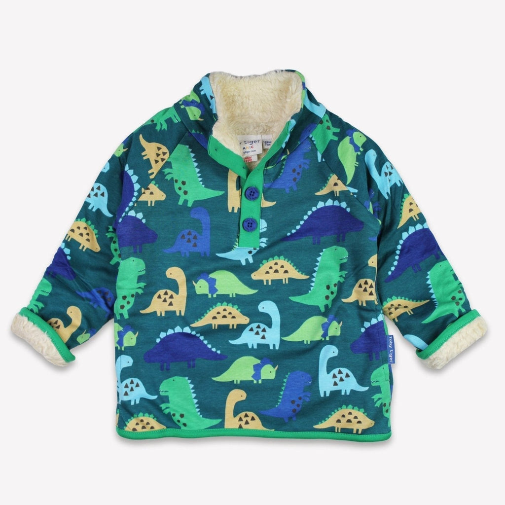 Toby Tiger Organic Fleece Sweatshirt - Tonal Dinosaur Print - Baby&More