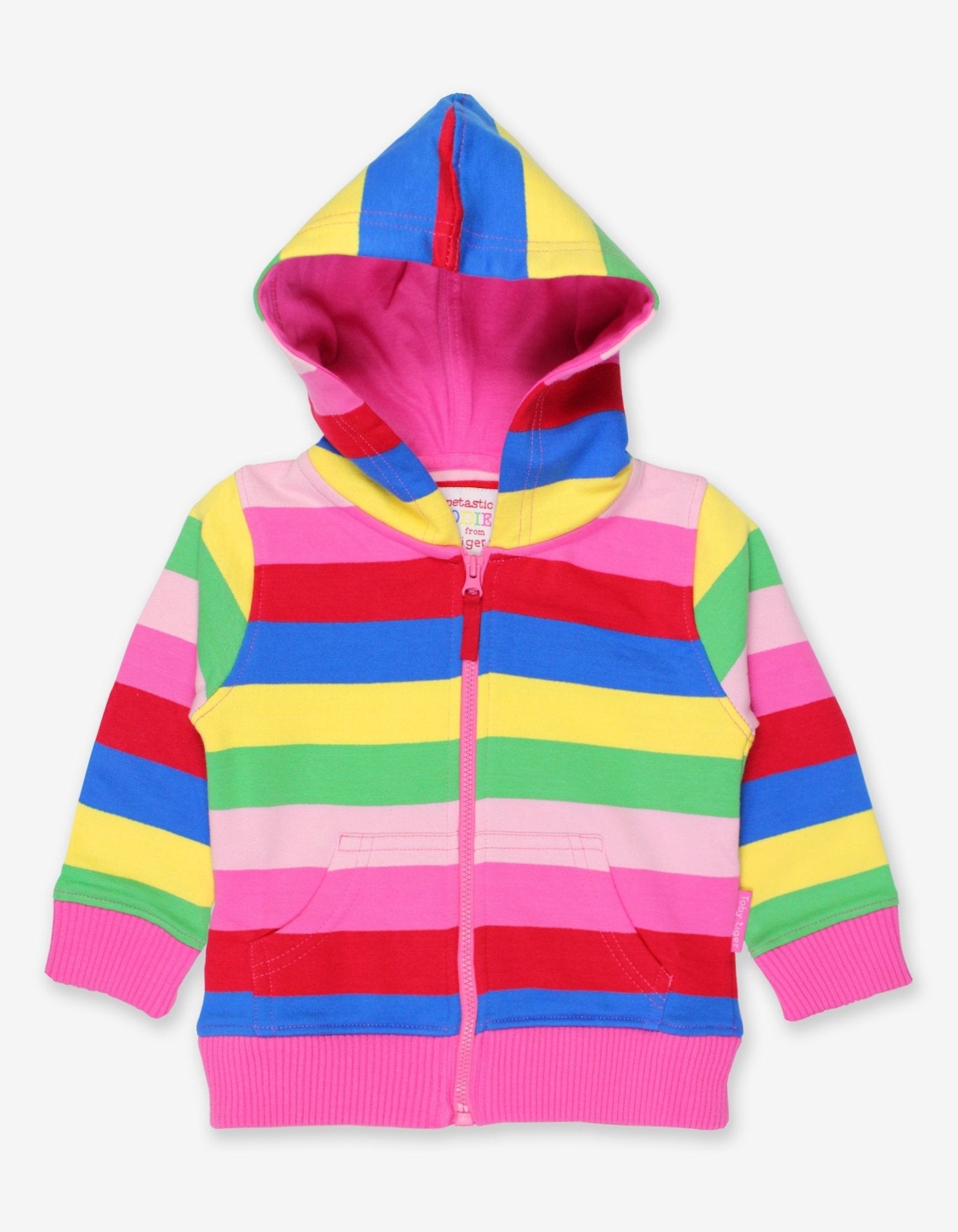 Toby Tiger Organic Hoodie - Pink Multi Stripe - Baby&More