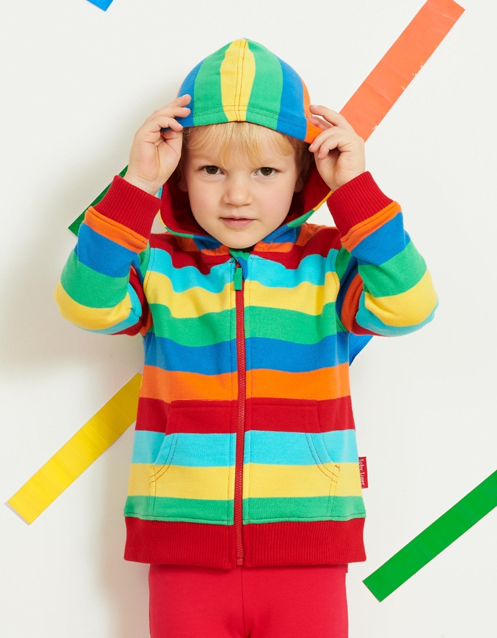 Toby Tiger Organic Hoodie - Red Multi Stripe - Baby&More