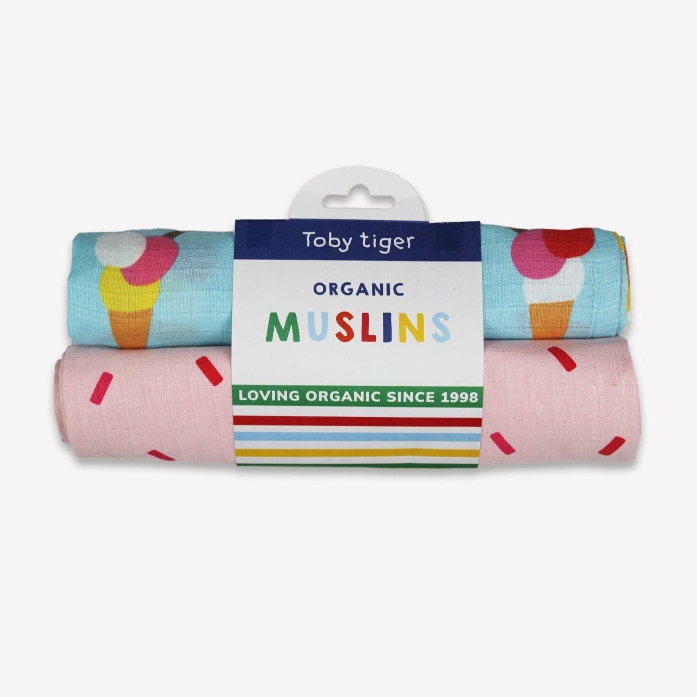 Toby Tiger Organic Ice Cream Cones Print Muslin - 2 Pack - Baby&More