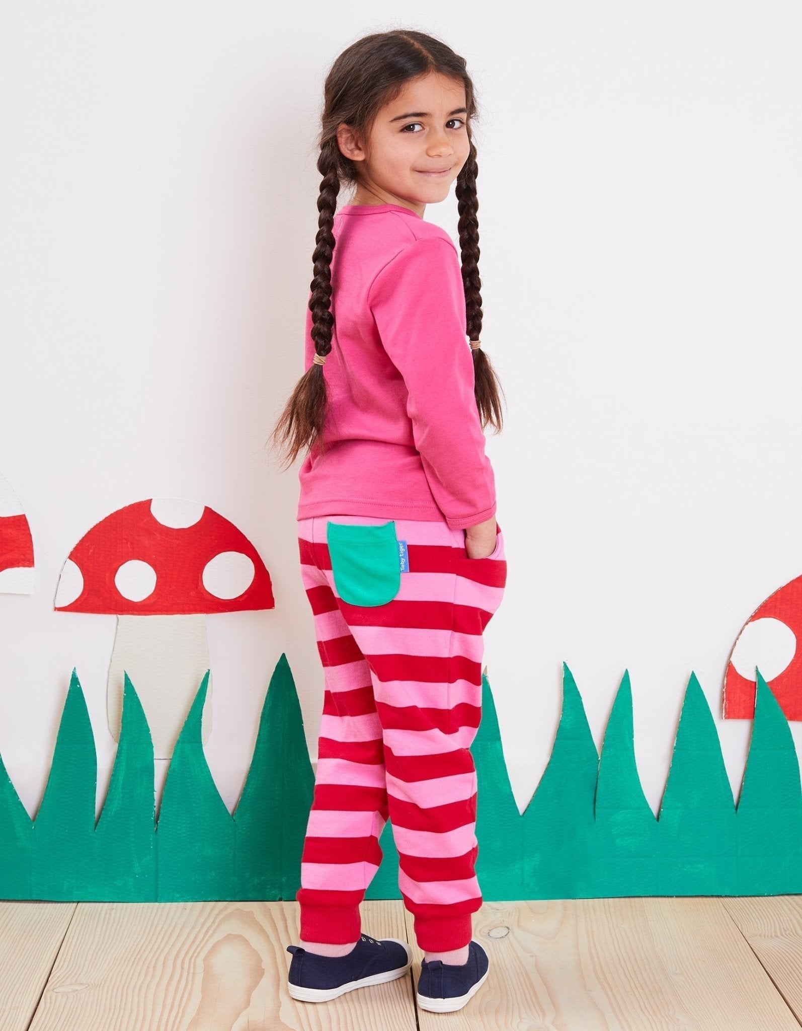 Toby Tiger Organic Joggers - Red & Pink Striped - Baby&More