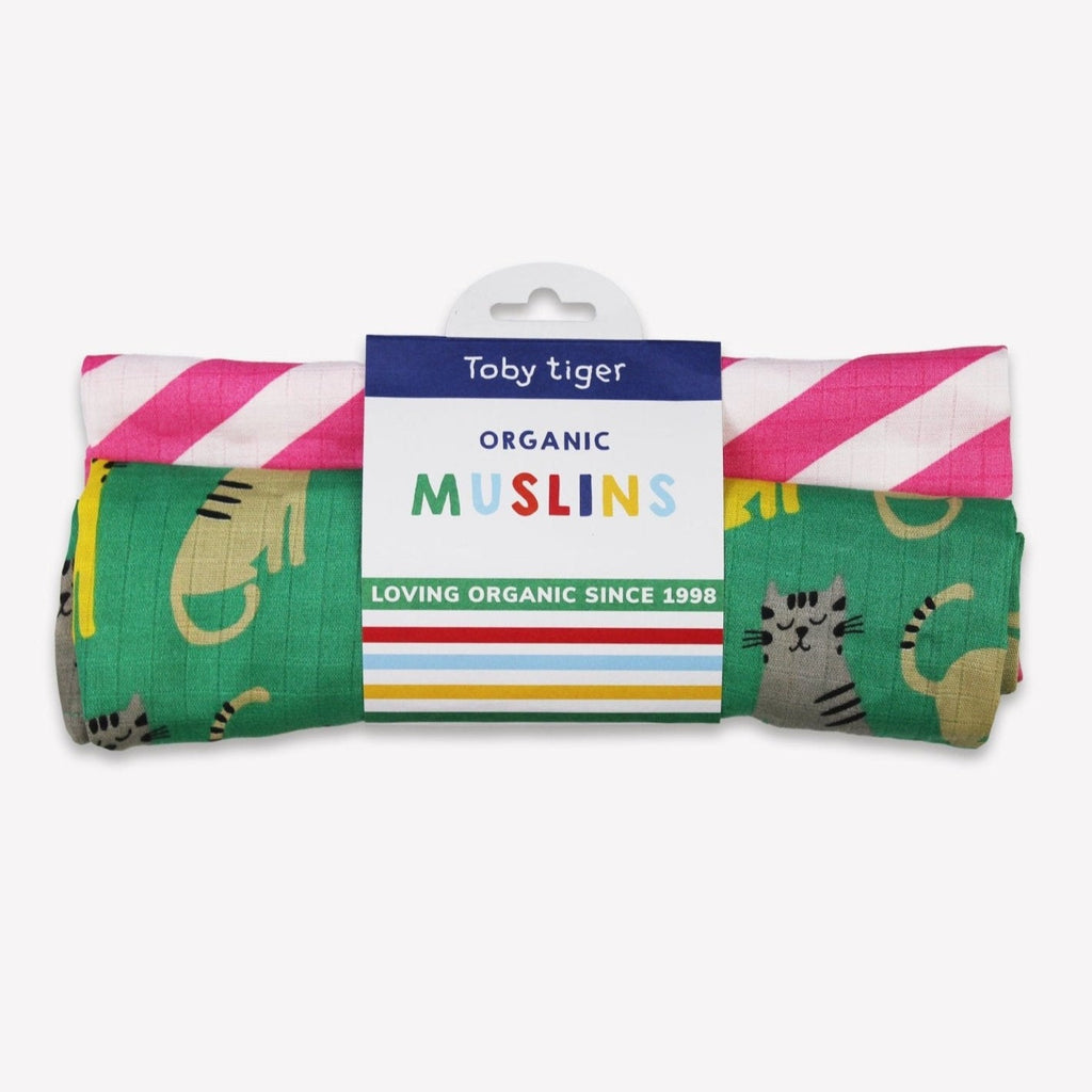 Toby Tiger Organic Kitten Print Muslin - 2 Pack - Baby&More