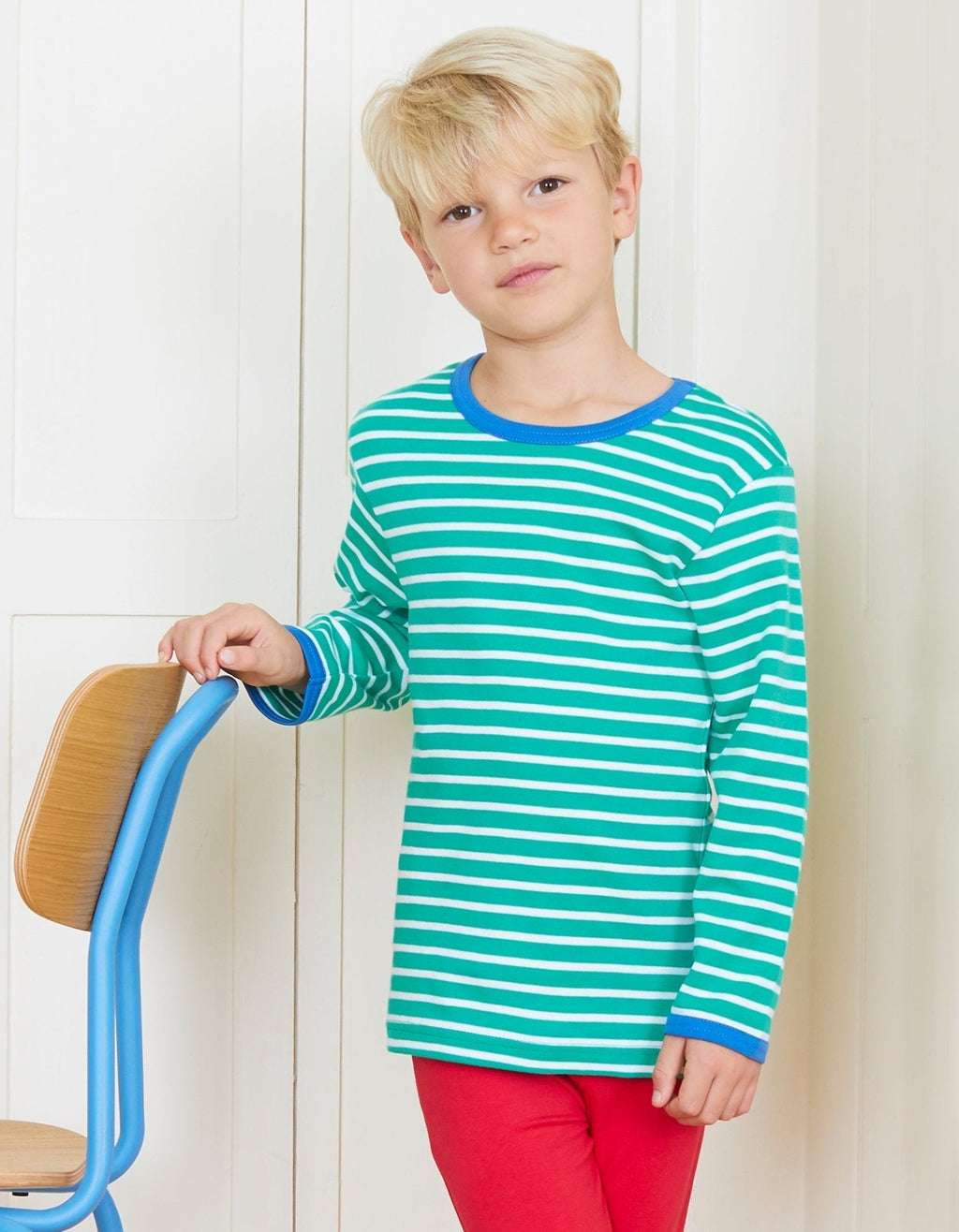 Toby Tiger Organic Long - Sleeved T-Shirt - Green Breton Stripe - Baby&More