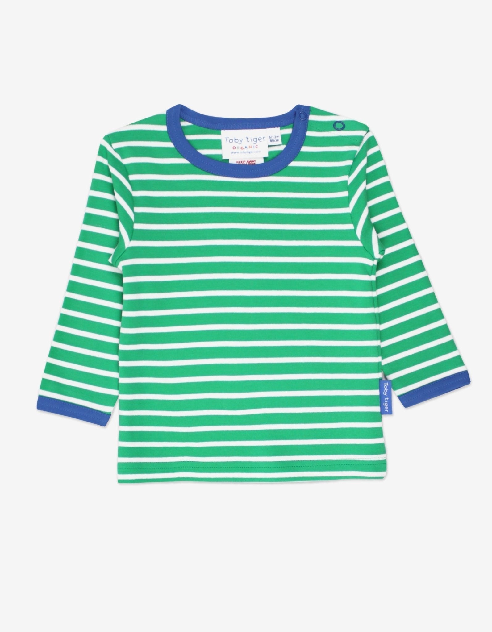 Toby Tiger Organic Long - Sleeved T-Shirt - Green Breton Stripe - Baby&More