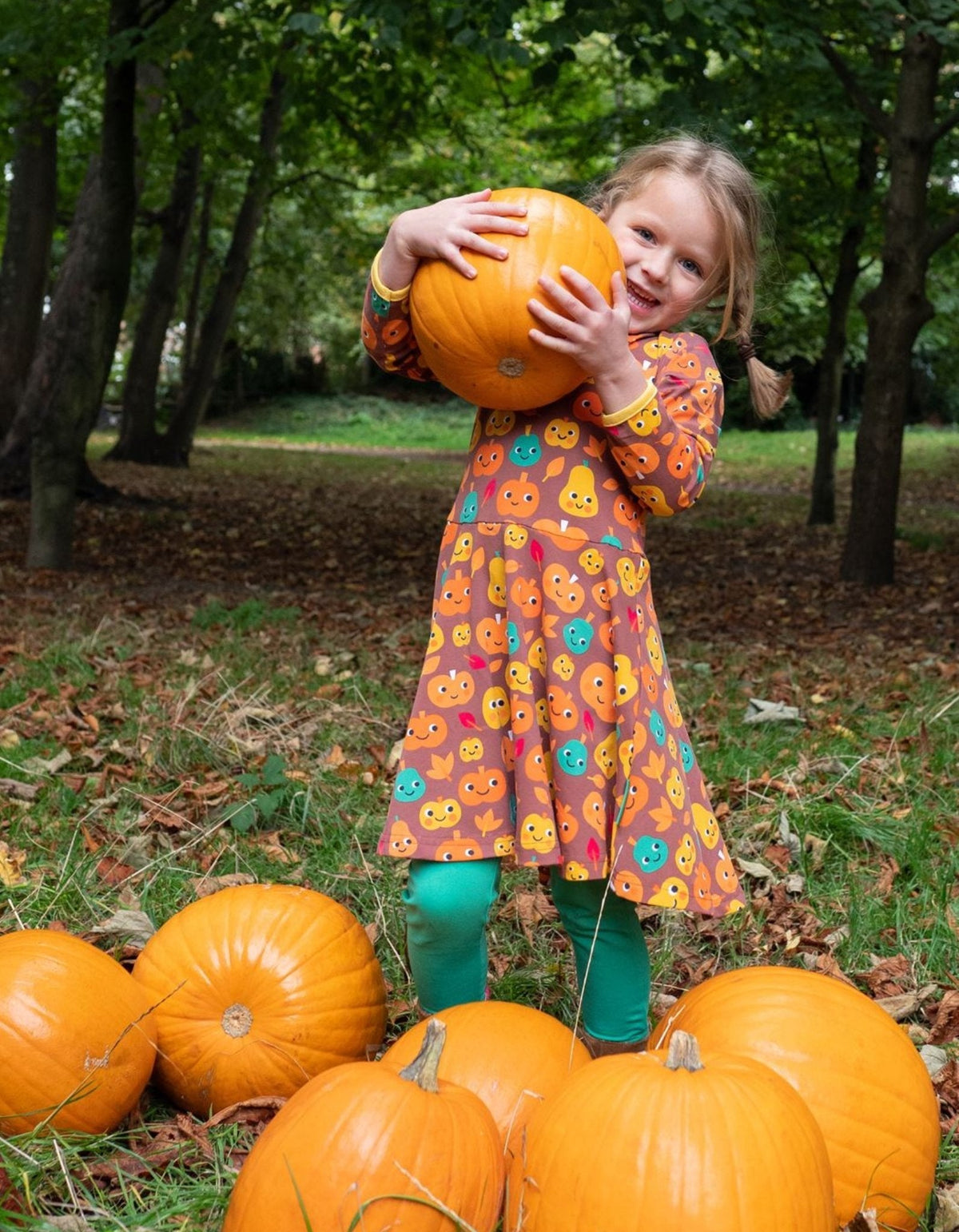 Toby Tiger Organic Pumpkin Print Long-Sleeved Skater Dress - Baby&More
